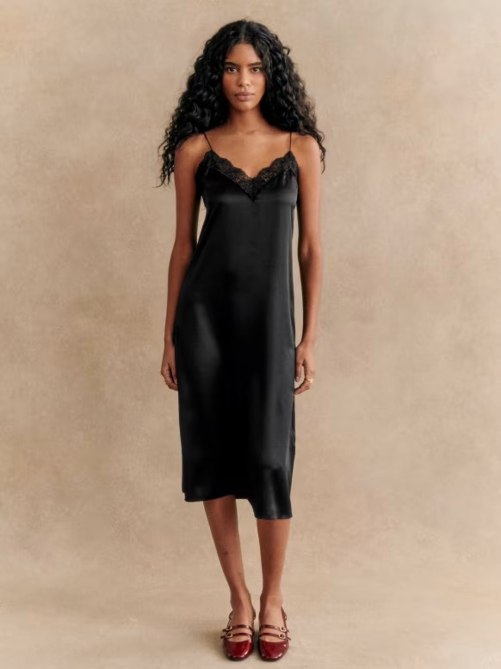 NWT SÉZANE Silk Slip Dress, BLACK Scalloped Lace on Front & Back 🖤